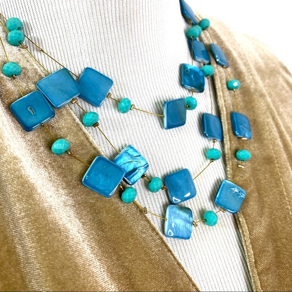 Gold Wire Triple Strand Necklace with Turquoise - Picture 2 of 4